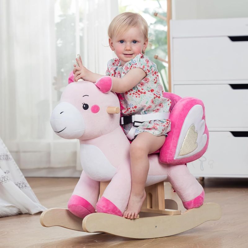 Photo 1 of labebe - Baby Rocking Horse, Ride Unicorn, Kid Ride On Toy for 6 Month-3 Year Old, Infant (Boy Girl) Plush Animal Rocker, Toddler/Child Stuffed Ride Toy (Pink)
