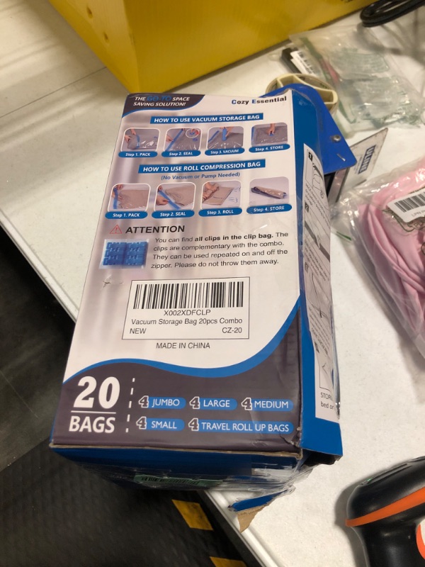 Photo 2 of 20 Pack Vacuum Storage Bags, Space Saver Bags (4 Jumbo/4 Large/4 Medium/4 Small/4 Roll) Compression for Comforters and Blankets, Sealer Clothes Storage, Hand Pump Included
