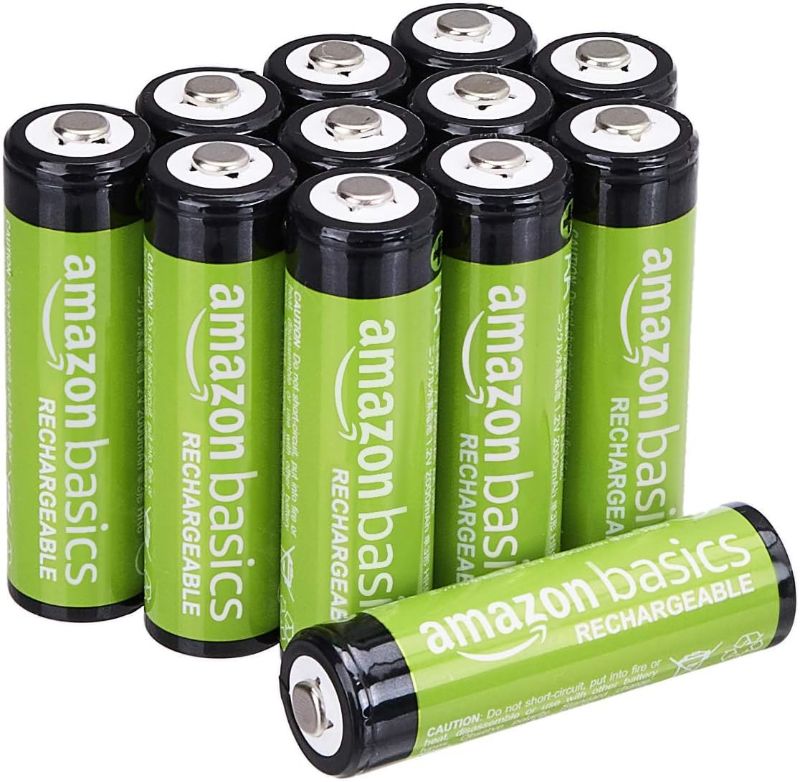 Photo 1 of Amazon Basics 12-Pack Rechargeable AA NiMH Performance Batteries, 2000 mAh, Recharge up to 1000x Times, Pre-Charged 12 Count (Pack of 1)