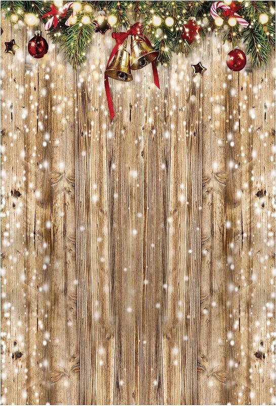 Photo 1 of Funnytree 5x7ft Christmas Wooden Wall Photography Backdrop Glitter Bokeh Snow Winter Merry Xmas Party Background Rustic Wood Baby Shower Kids Birthday Portrait Banner Decor Photo Booth Studio 5'x7'