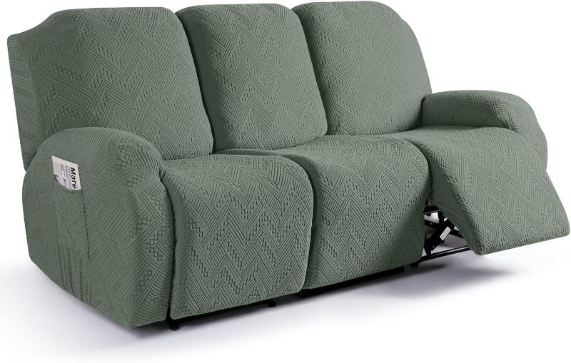 Photo 1 of Ruaozz Stretch Recliner Sofa Covers 3-Pieces Reclining Couch Covers with Pockets Jacquard Couch Covers for Reclining Couch 3 Seat with Elastic Bottom (3 Seater, Sage Green)