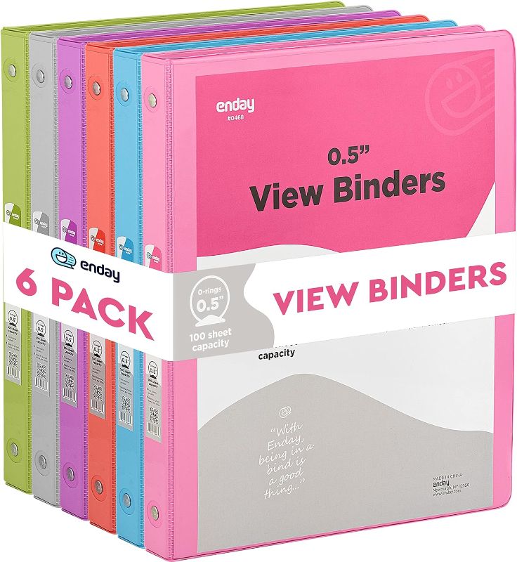 Photo 1 of ½ Inch 3 Ring Binder, 5 Inch Round Ring Clear View Cover with 2 Inside Pockets Binders, Colored School Supplies Binders in Grey, Pink, Blue, Purple, Green and Red, Multicolor (6 PC) – by Enday
