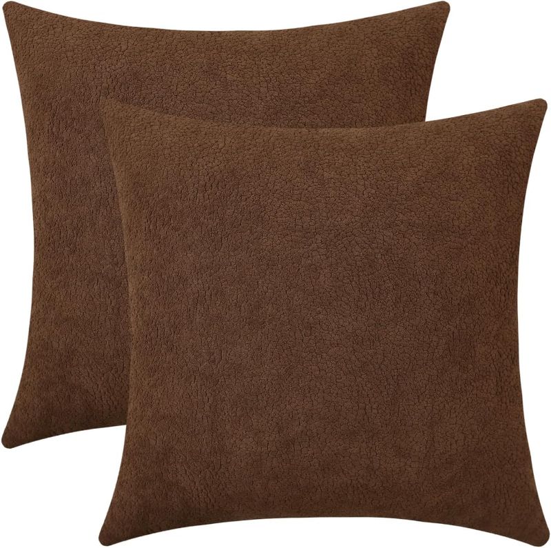 Photo 1 of Brown Decorative Cozy Throw Pillow Covers Soft Chenille Square Couch Cushion Case for Home Sofa Decor (Set of 2, 18 x 18 Inches)