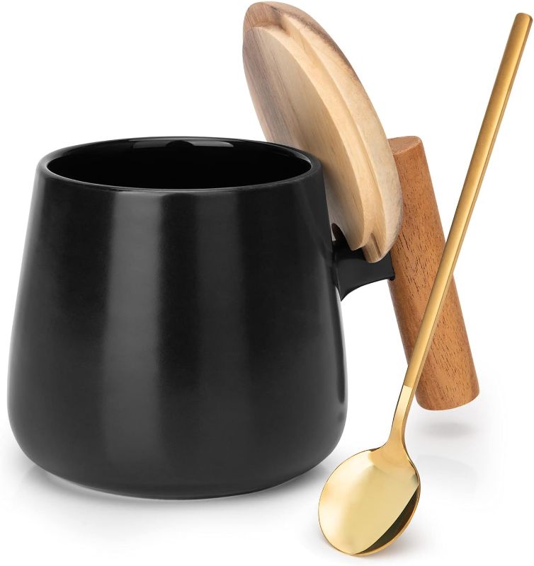 Photo 1 of ***DAMAGED***
GOOD ALWAYS Ceramic 14 Oz Coffee Mug, Tea Cup for Office and Home, Coffee Cup with Lid and Coffee Spoon,Valentines Day, Birthday, House Warming Presents for New Home, 1 Pack (Black)