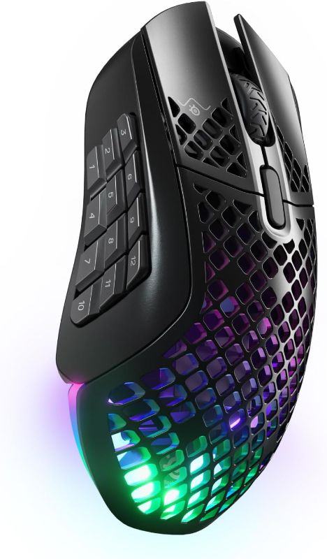 Photo 1 of SteelSeries Aerox 9 Wireless - Holey RGB Gaming Mouse - Ultra-lightweight Water Resistant Design - 18 Buttons – Bluetooth/2.4 GHz - 18K DPI TrueMove Air Optical Sensor