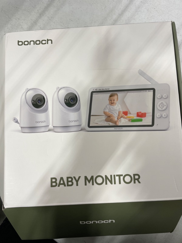 Photo 2 of bonoch Baby Monitor with 2 Cameras, 7" 720P HD Split Screen Video Baby Monitor No WiFi, Baby Monitor with Camera and Audio, 6000mAh, 1000ft Range, Sound Detect, Remote PTZ, VOX Mode, Auto Night Vision 7" Screen with 2 Camera