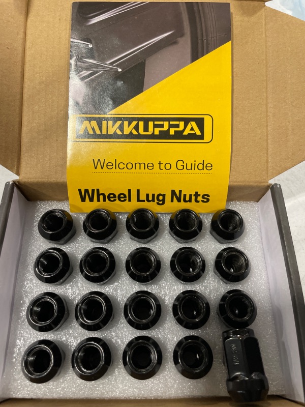 Photo 2 of MIKKUPPA 1/2-20 Lug Nuts - Replacement for 1994-2013 Chevy Impala, 1998-2022 Honda Accord/CRV/Civic, 2003-2008 Honda Pilot Aftermarket Wheel - 20pcs Closed End Spline Lug Nuts Black Spline Lug Nuts with Socket (Pack of 20) M1/2-20