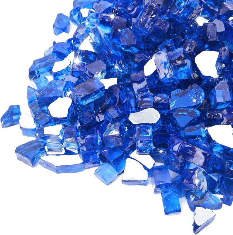 Photo 1 of GASPRO 10 lbs Fire Glass for Propane Fire Pit, 1/2-Inch Reflective Fireplace Glass Rocks for Fire Pit Table, Cobalt Blue
