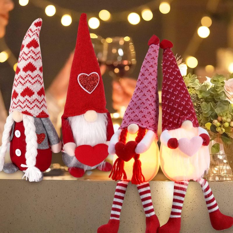 Photo 1 of HolidayIdeas 2 PCS Lighted Valentine Gnomes Decor and 2 PCS Valentine Gnomes Plush Dolls Mr & Mrs Handmade Gnomes Ornaments for Valentine’s Day Birthday Wedding Women Gifts