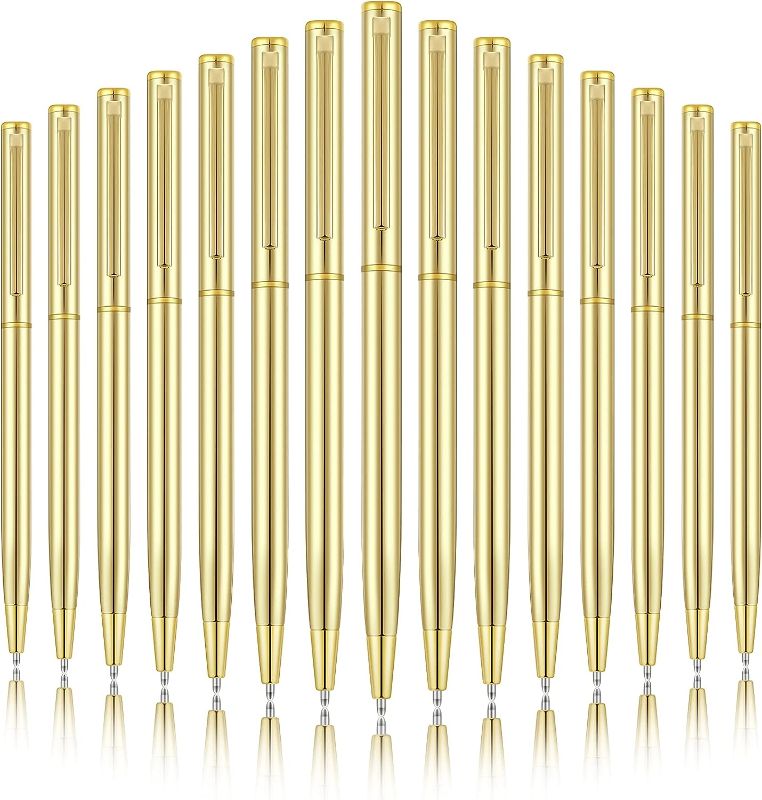 Photo 1 of Zonon Gold Metal Slim Ballpoint Pens Bulk Retractable Metallic Black Ink 1 mm Medium Point Smooth Writing Pens for Wedding Business Office Supplies Students Teachers Men Women Present(15 Pieces)