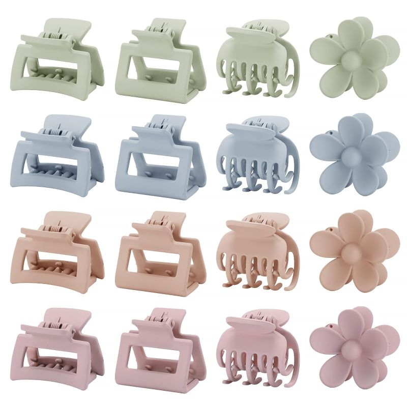 Photo 1 of 16 PCS Small Claw Clips for Thin Medium Thick Hair, 4 Shapes Small Hair Clips, Cute Flower Claw Clips for Women Girls, Mini Hair Clips for Kids, Durable Strong Hold Hair Accessories, Macaroon Colors****USED*** 