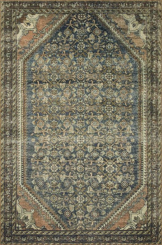 Photo 1 of  **THIS IS ONLY A RUG SAMPLE** Magnolia Home by Joanna Gaines x Loloi Banks BAN-02 Collection Machine Washable Denim / Clay 2'-0" x 5'-0" Accent Rug Denim / Clay 18" x 18" Sample Traditional **THIS IS ONLY A RUG SAMPLE**