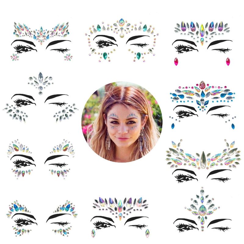 Photo 1 of YRYM HT Mermaid Face Jewels Rhinestones Temporary Crystal Stickers Decorations Fit for Parties (10 Sets)