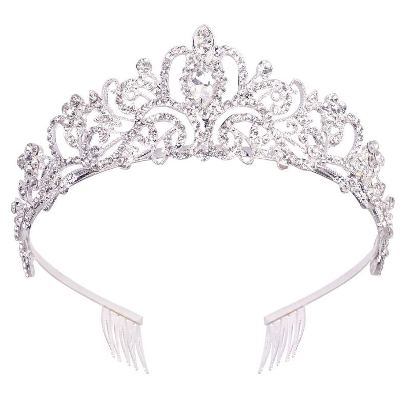 Photo 1 of Bmirth Baroque Silver Wedding Crown Rhinestone Bridal Crowns and Tiaras Crystal Bride Crown Prom Costume Party Hair Accessories for Women and Girls