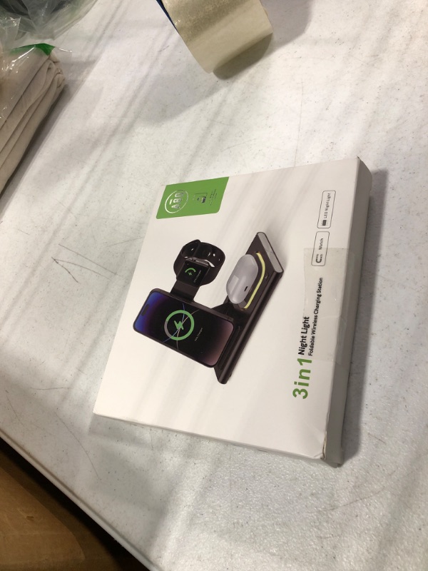 Photo 1 of 3 in 1 Foldable Charging Station for Apple Products,Fast Wireless Charger Travel Dock Adapter&Light for iPhone 15/14/13/12/11/X/XS/XR 8,iWatch Ultra 2/9/Ultra/8/7/6/SE/5/4/3,Air pods 3/2/Pro/2 (Blue)