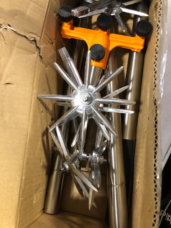 Photo 1 of Rotary Cultivator Garden Rotary Tiller Adjustable Stainless Steel Poles Hand Tiller for Soil Mixing or Reseeding Grass Lawn Tiller Total Length 57 Inch.