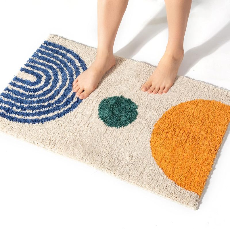 Photo 1 of DBJOY Boho Bathroom Rugs Non-Slip Abstract Bath Rugs Microfiber Cute Mat Black Washable for Tube/Washbasin/Toilet (Beige-B, 20"x32")