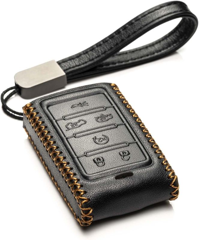 Photo 1 of Vitodeco Genuine Leather Smart Key Fob Case Compatible with Jeep Wagoneer, Jeep Grand Wagoneer, Jeep Grand Cherokee 2022 - 2024 (6-Button, Black)