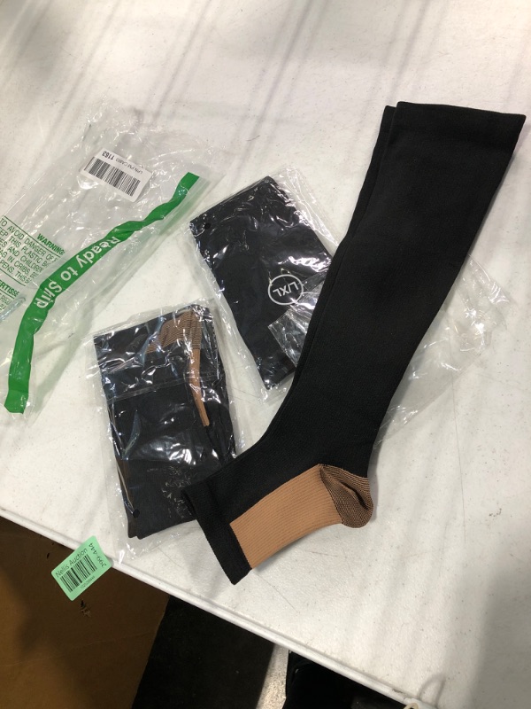 Photo 3 of 3 Pack Copper Compression Socks for Women & Men, 20-30mmHg Open Toe Knee High Stockings for Circulation Support l/xl
