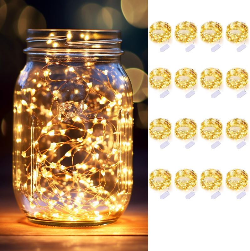 Photo 1 of 16 Pack 10ft 30 LED Fairy Lights Battery Operated String Lights,Silver Wire Warm White Firefly Mini Lights for Wedding,Party,DIY Crafts,Mason Jars,Centerpieces Table Decorations