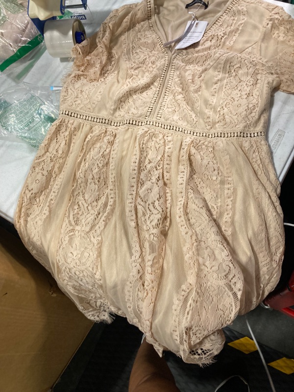 Photo 1 of MEROKEETY Women's V Neck Floral Lace Wedding Dress Short Sleeve Cocktail Party Dress 2XL
