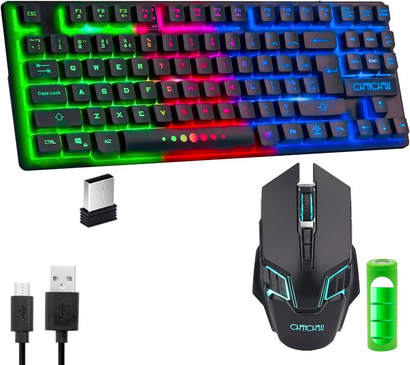 Photo 1 of Gaming Wireless TKL Keyboard Mouse Combo Rechargeable LED Backlit Tenkeyless Compact 87 Keys 6 Button for Computer Laptop PS4 PS5 Switch Compatible with Windows XP/7/8/10 iMac MacBook Xbox one X