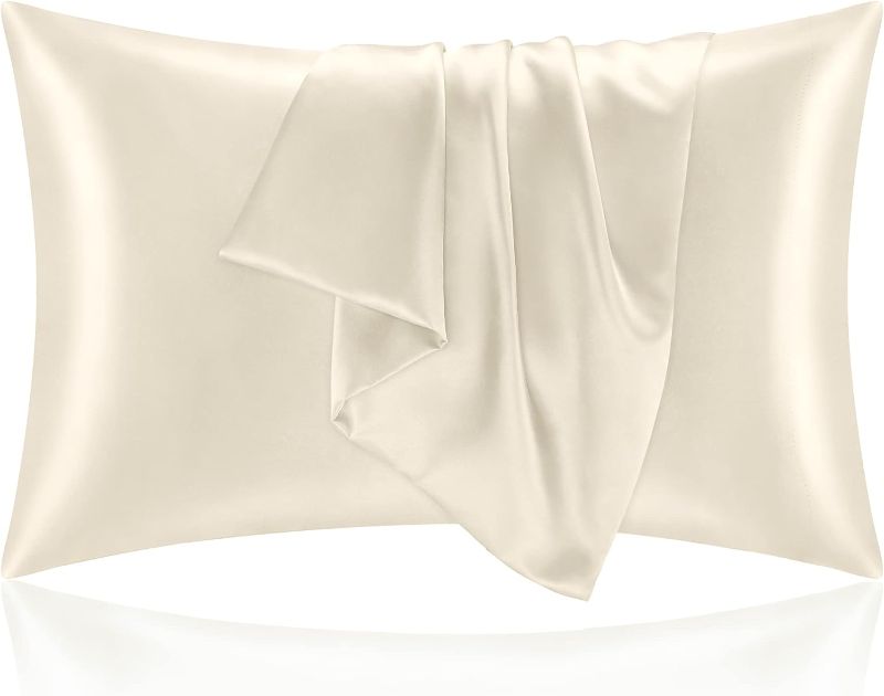 Photo 1 of BEDELITE Satin Pillowcase for Hair and Skin, Similar to Silk Pillow Cases Queen Size Set of 2 Pack, Super Soft Silky Beige Pillow Cases with Envelope Closure(20x30 Inches)