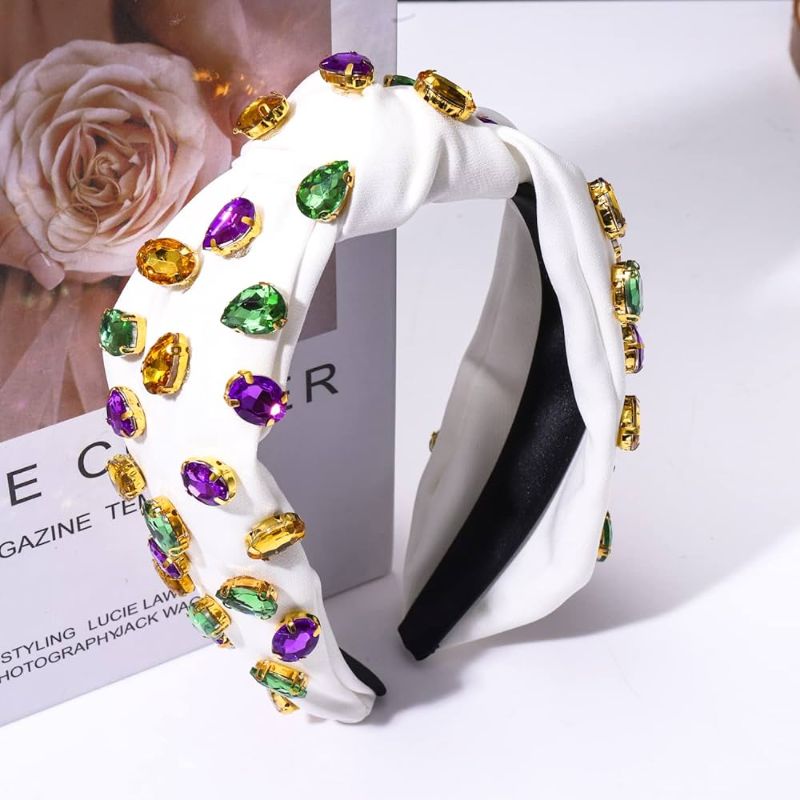 Photo 1 of Crystal Velvet Headband Mardi Gras Headband Cross Knotted Turban Headdress Colorful rhinestone Statement Wide Hair Band Hoop Accessories For Women Girls