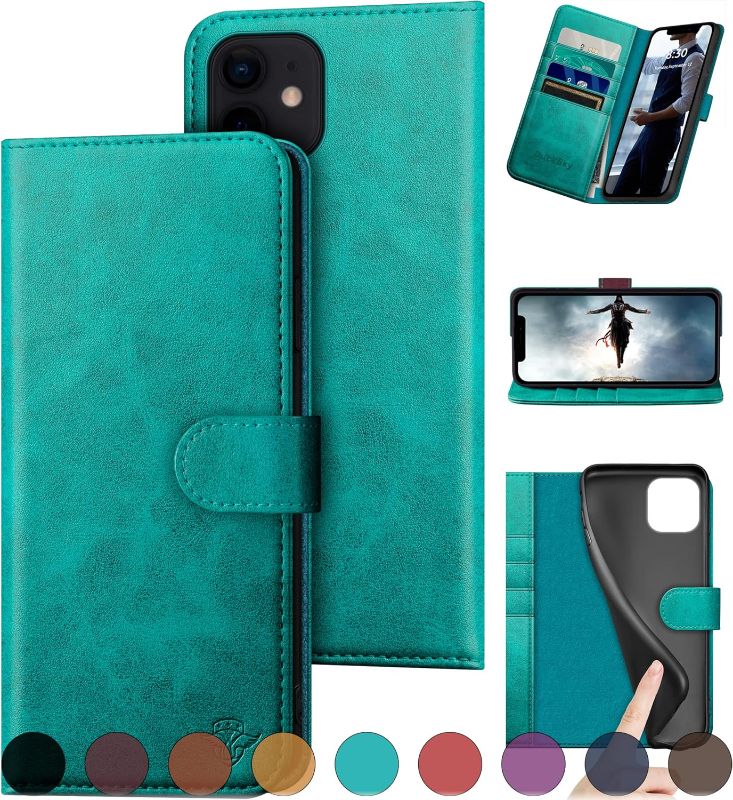 Photo 1 of for iPhone 11 Genuine Leather Wallet case ?RFID Blocking??4 Credit Card Holder??Real Leather? Flip Folio Book Phone case Protective Cover Women Men for iPhone 11 case Blue Green