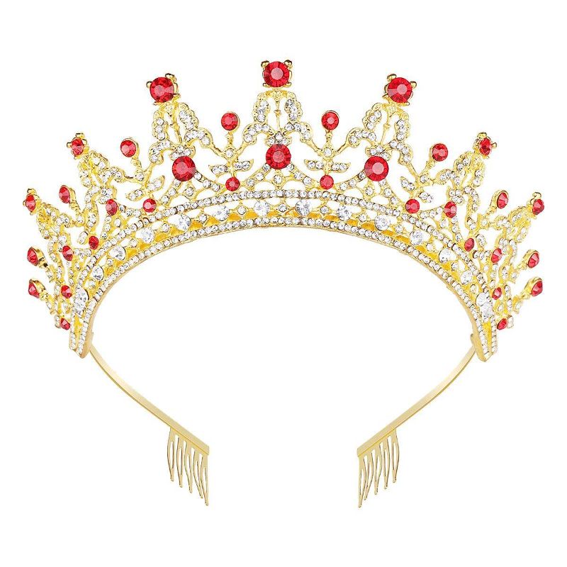 Photo 1 of Tiara Crown for Women and Girls, Headband Hair Accessories for Birthday Wedding Party Costume Red