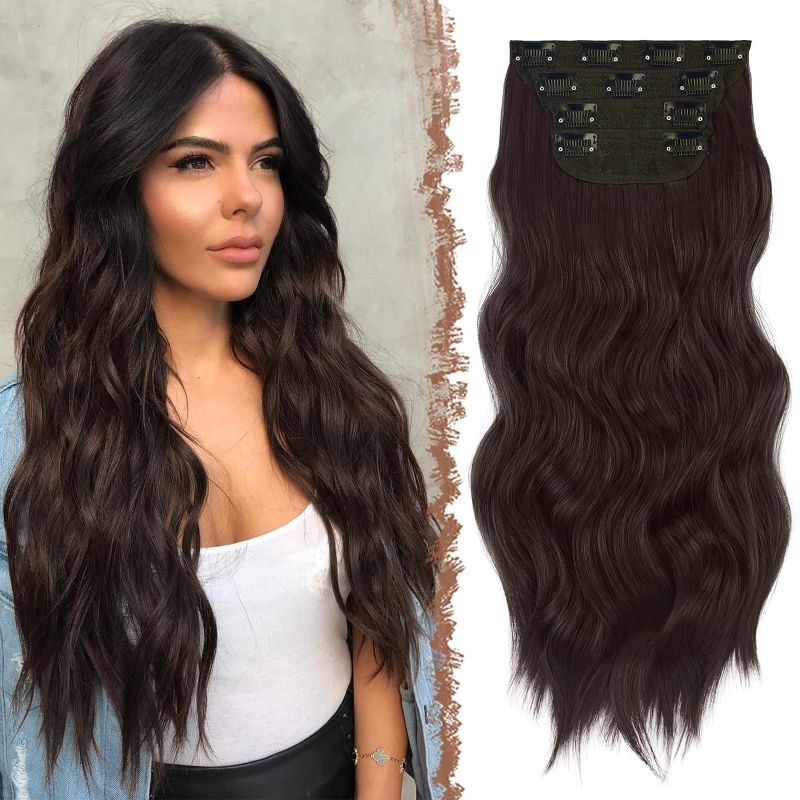 Photo 1 of Clip in Hair Extensions 4 PCS Dark Brown Thick Hair Piece 20 Inch