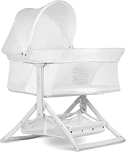 Photo 1 of 2-in-1 Convertible Insta Fold Bassinet and Cradle in White, Lightweight, Portable and Easy to Fold Baby Bassinet, Adjustable Canopy, Breathable Mesh Sides, JPMA Certified