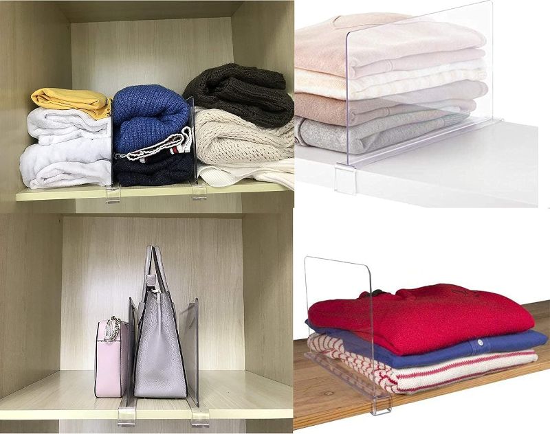 Photo 1 of Cq acrylic 4PCS Shelf Dividers for Closets,Clear Acrylic Shelf Divider for Wood Shelves and Clothes Organizer Purses Separators Perfect for Kitchen Cabinets and Bedroom Organizer,Clear