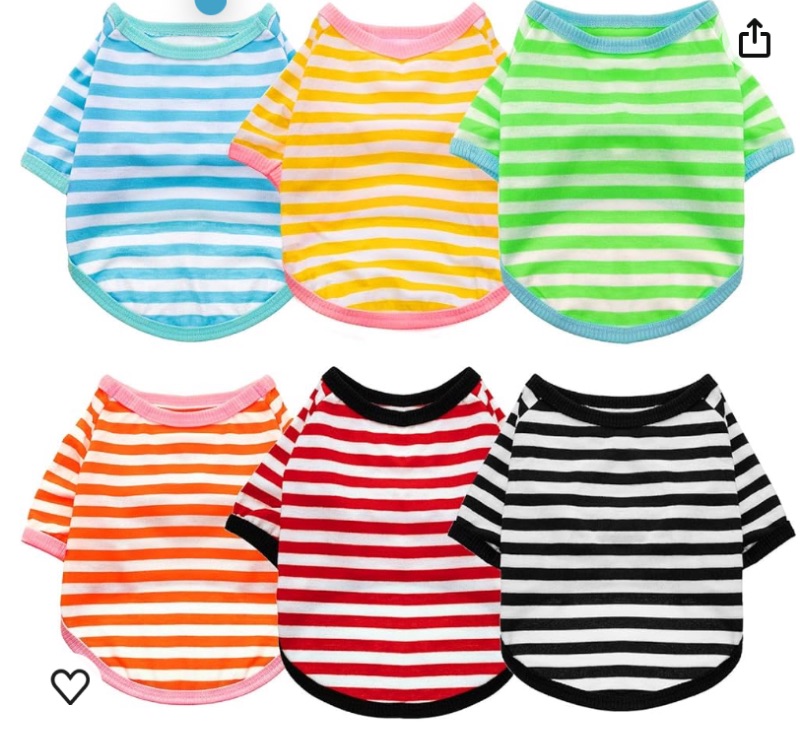 Photo 1 of 6 Pieces Dog Striped T-Shirt Dog Shirt Breathable Pet Apparel Colorful Puppy Sweatshirt Dog Clothes for Small to Medium Dogs Puppy (M)