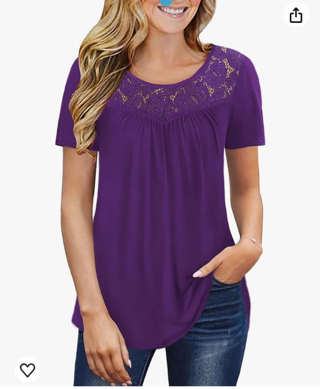 Photo 1 of Ahlaray Women's Plus Size Summer Tops Short Sleeve Shirts Lace Pleated Tunic Tops Blouses M-4XL
