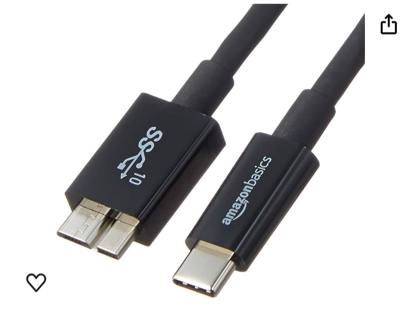 Photo 1 of Amazon Basics USB-C to Micro USB 3.1 Gen 2 Fast Charging Cable, 10Gbps High-Speed, 3 Foot, Black