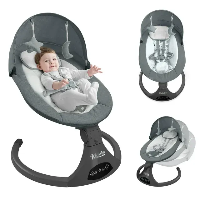 Photo 1 of Baby Swing,Electric Baby Swing for Infants,Bluetooth Baby Swings with Intelligence Timing,5 Swing Speeds,Touch Screen Music Speaker 12 Preset Lullabies Baby Swing for Babies 0-9 Months Grey