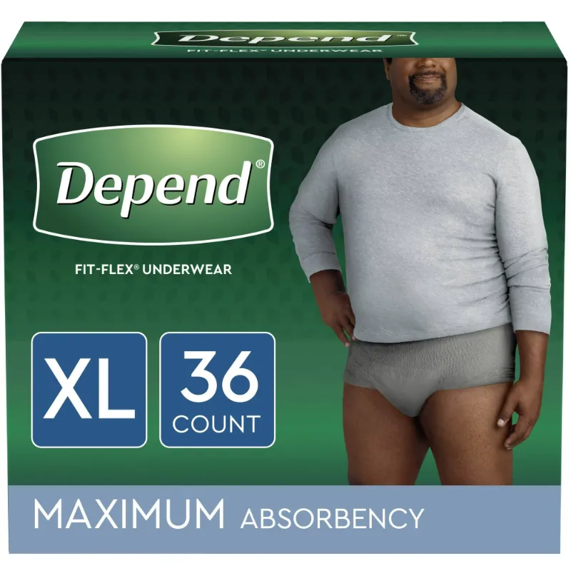 Photo 2 of Depend Fit-Flex Adult Incontinence Underwear for Men, Maximum Absorbency, Extra-Large, Grey, 36 Count