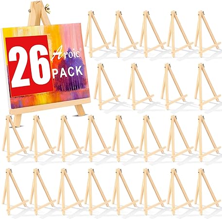 Photo 1 of 26 Pack 9 Inch Wood Easels, Easel Stand for Painting Canvases, Art, and Crafts, Tripod, Painting Party Easel, Kids Student Tabletop Easels for Painting, Portable Canvas Photo Picture Sign Holder