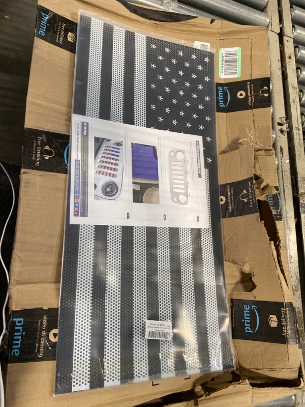Photo 1 of Hooke Road Wrangler Grill Insert US Flag Front Mesh Grille Screen Bug Deflector for 2007-2018 Jeep Wrangler JK & Wrangler Unlimited (Black&White Old Glory)