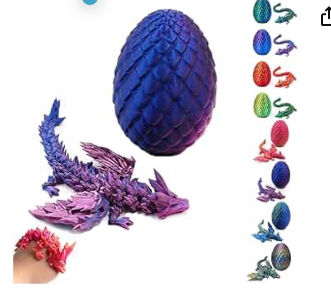 Photo 1 of 3D Printed Dragon-Flying Articulated Dragon|3D Printed Dragon Eggs with Dragon Inside|Eco-Friendly Crystal Dragon-Mystery Dragon Egg,Adults Fidget Toys for Autism ADHD (Flying Dragon/Laser Purple)