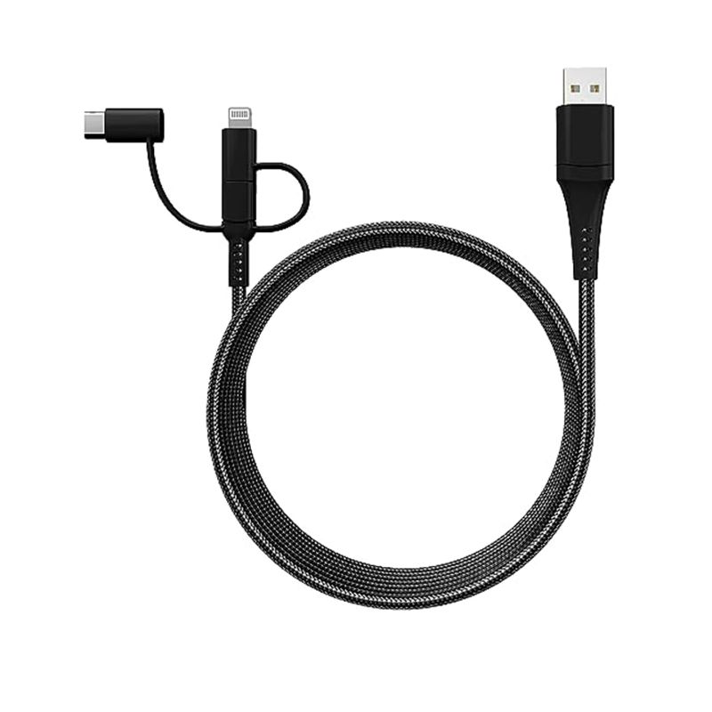 Photo 1 of Classy Chargers Universal 3-in-1 Nylon Charging Cables for iPhone, Android, and More | 6ft Certified Lightning Cable, Type C, Micro USB | Compatible with All Phone Types (Black)