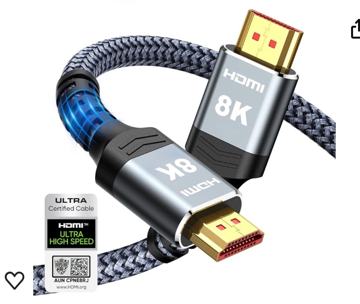 Photo 1 of Highwings 8K 10K HDMI Cable 48Gbps 6.6FT/2M, Certified Ultra High Speed HDMI® Cable Braided Cord-4K@120Hz 8K@60Hz, DTS:X, HDCP 2.2 & 2.3, HDR 10 Compatible with Roku TV/PS5/HDTV/Blu-ray