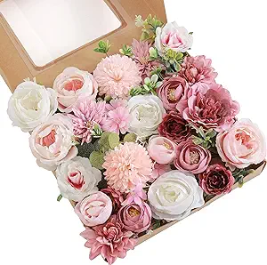 Photo 1 of Artificial Flowers Combo, Fake Flowers for DIY Tables Centerpieces Baby Shower Bridal Shower Wedding Bouquet Arrangements Party Candle Holder Cake Decor Flower Home Decorations