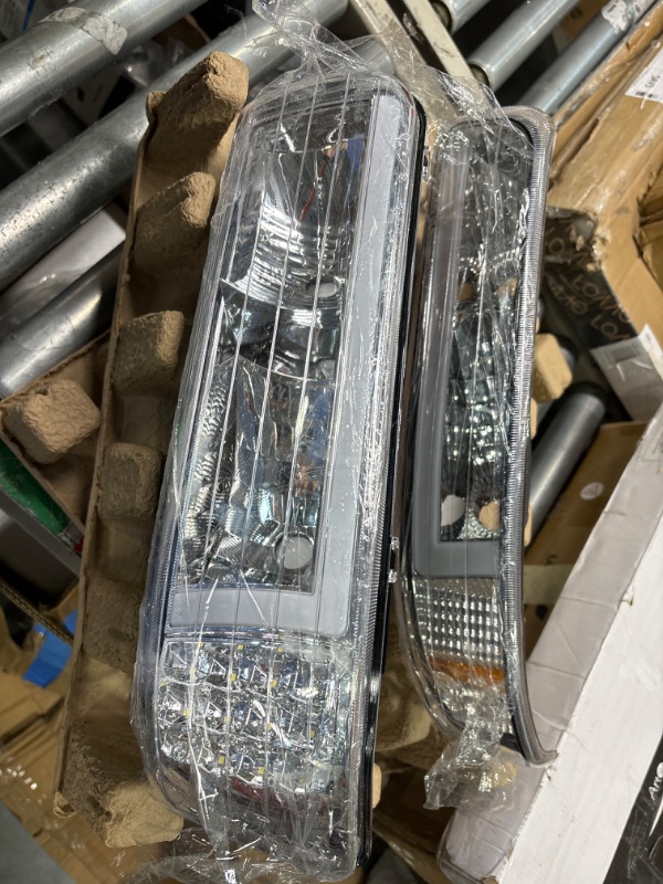 Photo 1 of PIT66 Headlights, Compatible with 1999-2002 Chevy Silverado 1500 2500 99-02/2001-2002 Silverado 1500HD 2500HD 3500 01-02 (LED Modified Style, Chrome) LED Style Clear lens Chrome Housing Amber Corner