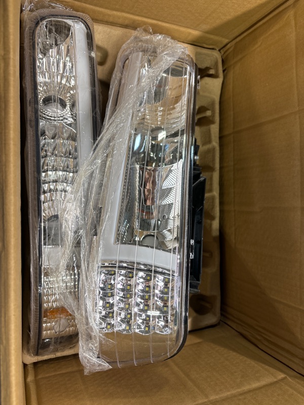 Photo 1 of PIT66 Headlights, Compatible with 1999-2002 Chevy Silverado 1500 2500 99-02/2001-2002 Silverado 1500HD 2500HD 3500 01-02 (LED Modified Style, Chrome) LED Style Clear lens Chrome Housing Amber Corner