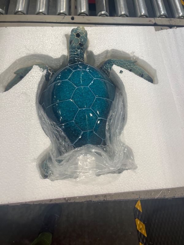 Photo 1 of Corner Merchant Outdoor Statues: Sea Turtle Statue Garden Decor, Tabletop Display and Wall Hanging Garden Turtle (Blue)