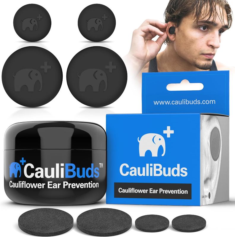 Photo 1 of CauliBuds™ Cauliflower Ear Magnets - Premium Silicone Magnet Compression Kit for Cauliflower Ear Prevention & Treatment in BJJ, Wrestling, MMA, & Rugby - Minimize Ear Draining (Black)