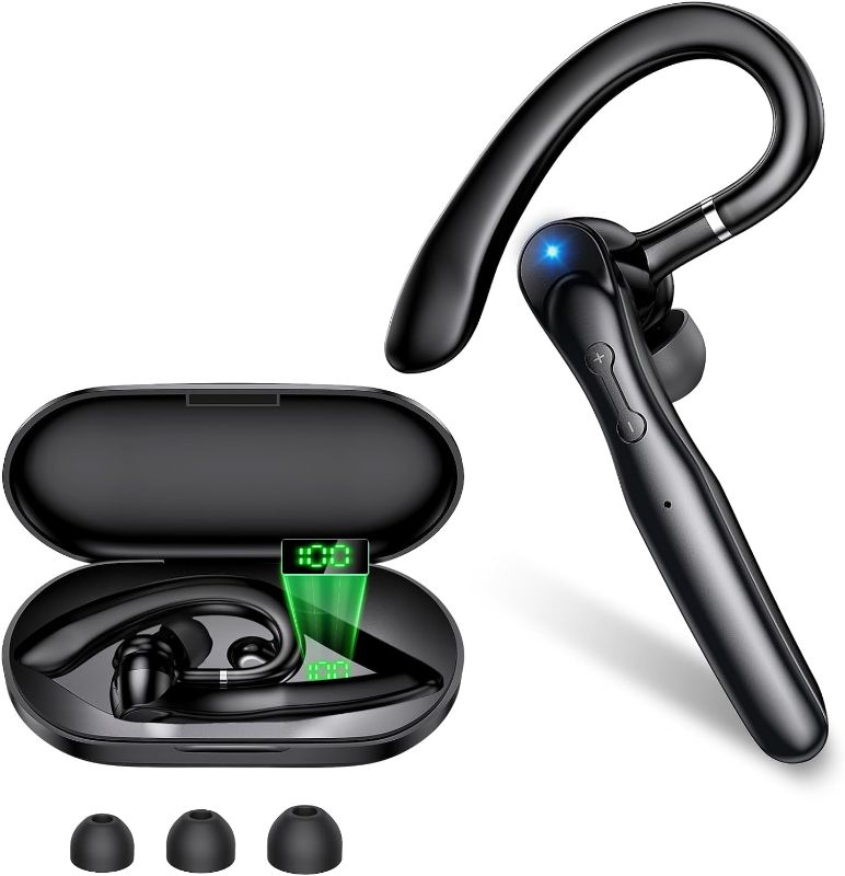 Photo 1 of HEIBAS Bluetooth Headset, Wireless Bluetooth Earpiece with 500mAh Charging Case 72 Hours Talking Time Built-in Microphone for iOS Android Cell Phone, V5.1 Hand-Free Headphones for Trucker, Office