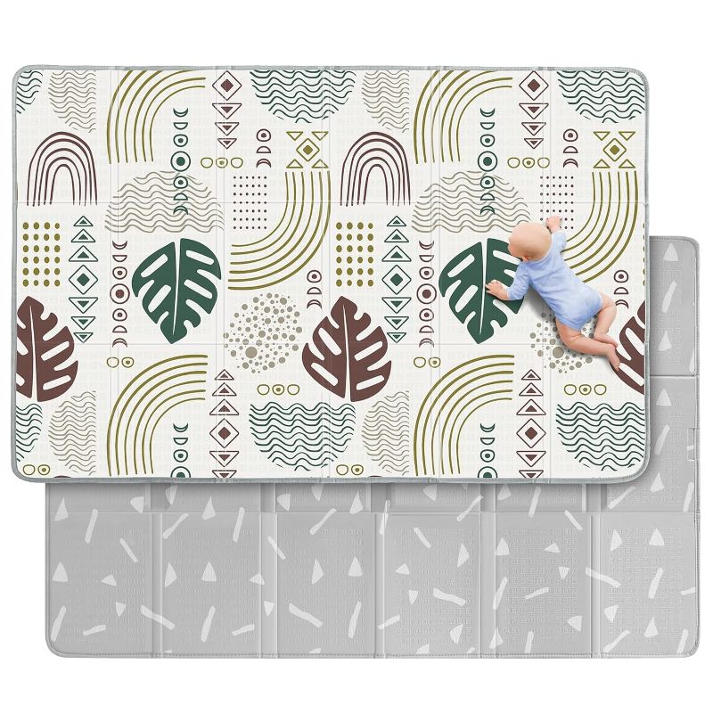 Photo 1 of Babebay Baby Play Mat, Soft Baby Mat for Floor, Foldable Playmat for Babies Toddlers and Infants, Reversible Foam Play Mat, Waterproof Baby Crawling Mat for Indoor & Outdoor (Leaf Pattern,78x50)